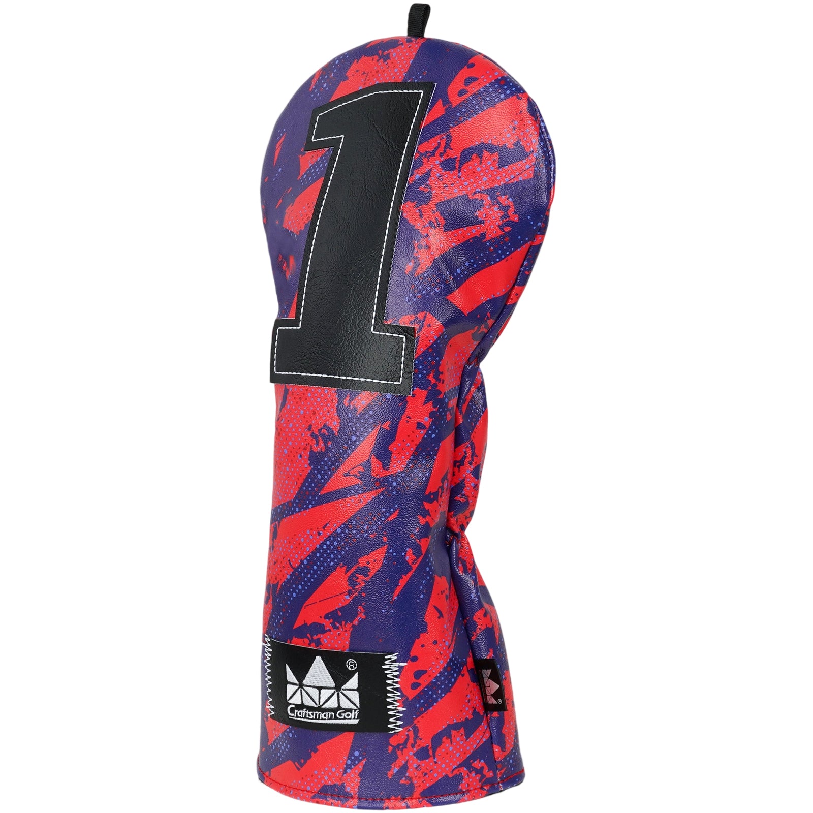 Dark Blue PU Red Crack Print Embroidery Driver Head Cover