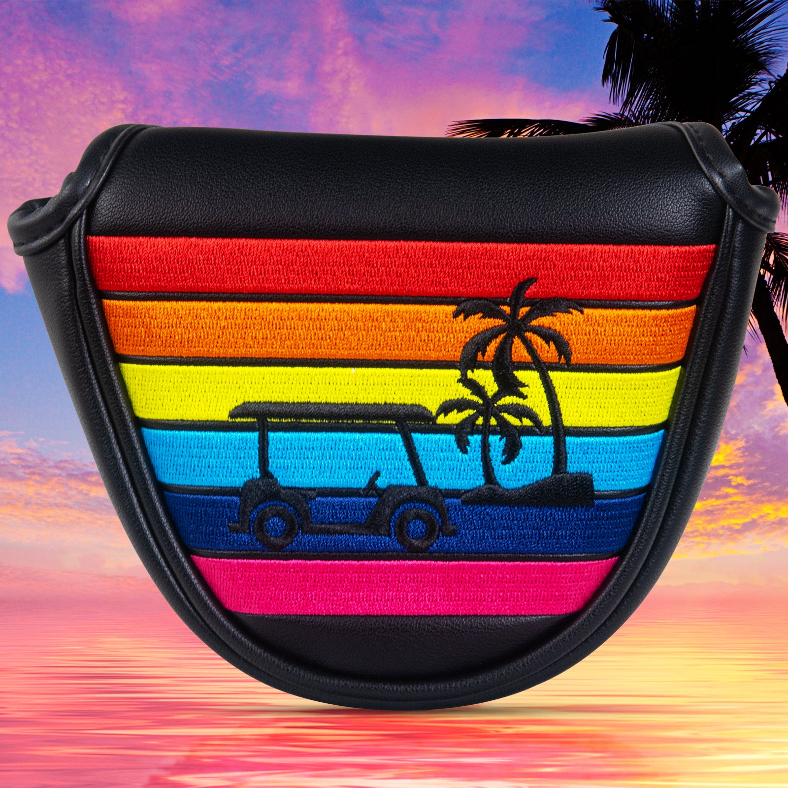 Black Rainbow Coconut Palm Mallet Heel Shafted Putter Head Cover