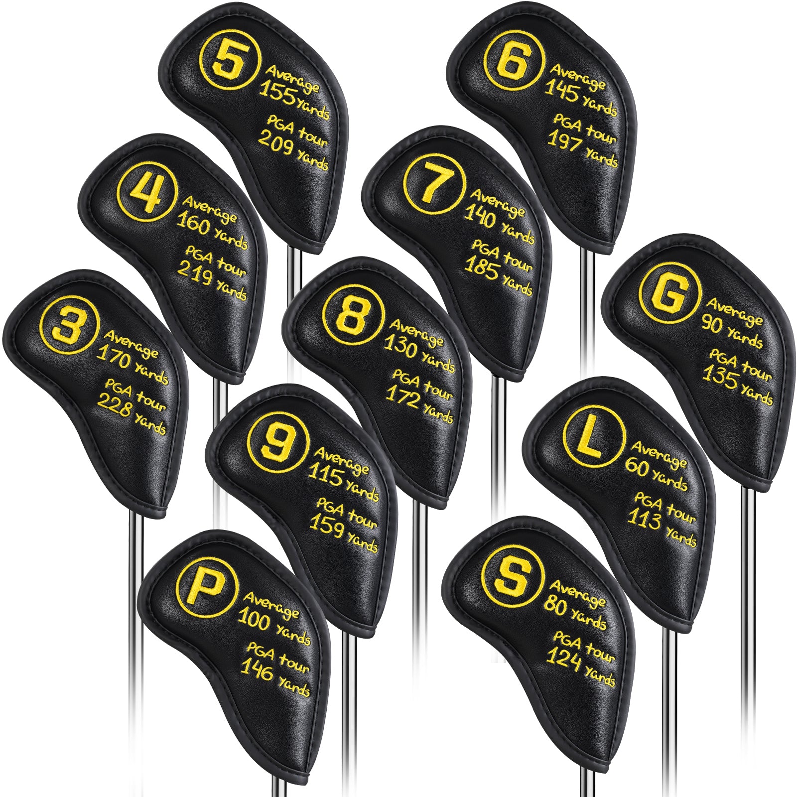 Black PU Yellow Stitch Iron Cover 11pcs (3-9,P,G,S,L)