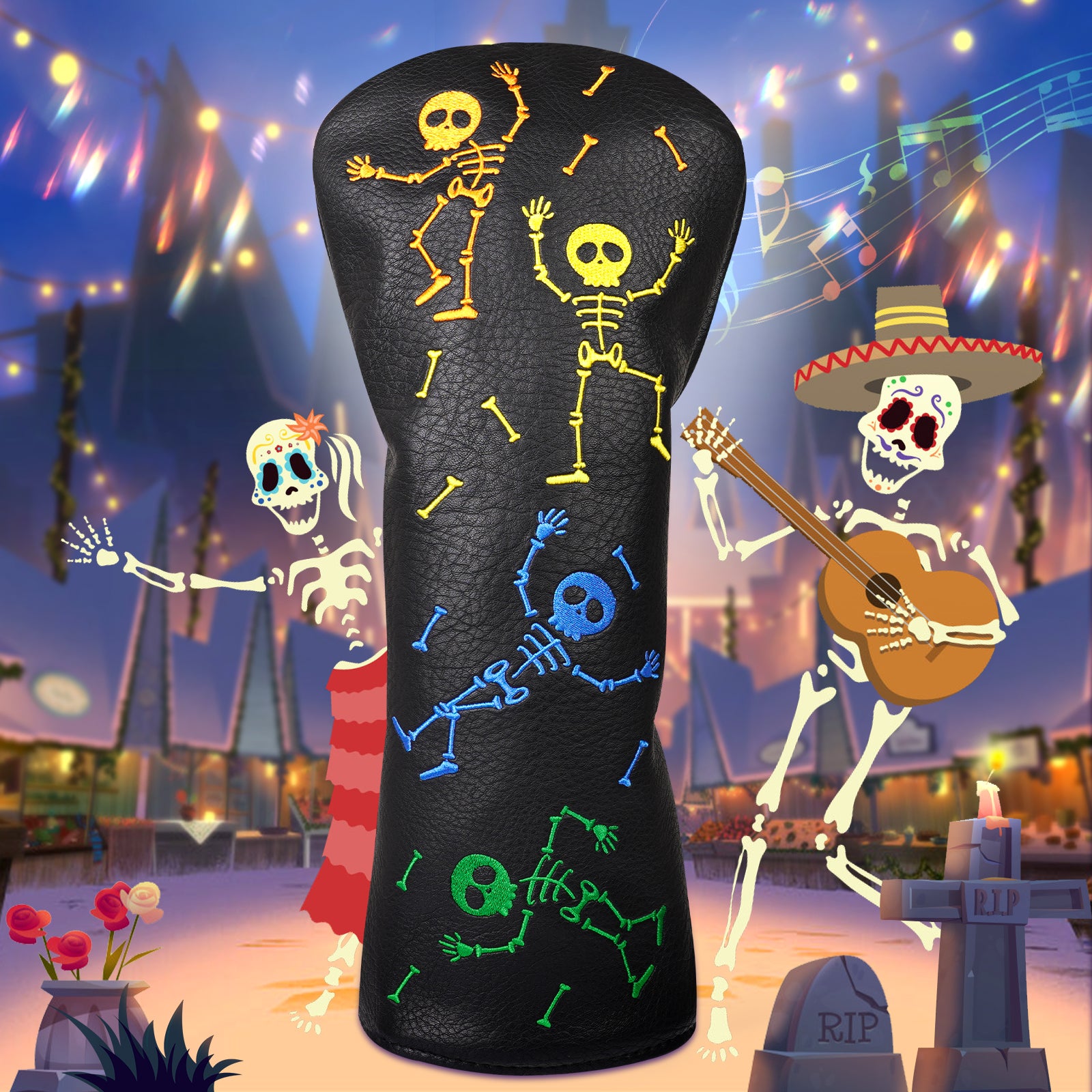 Dancing Skull Driver Putter Golf Head Cover Set