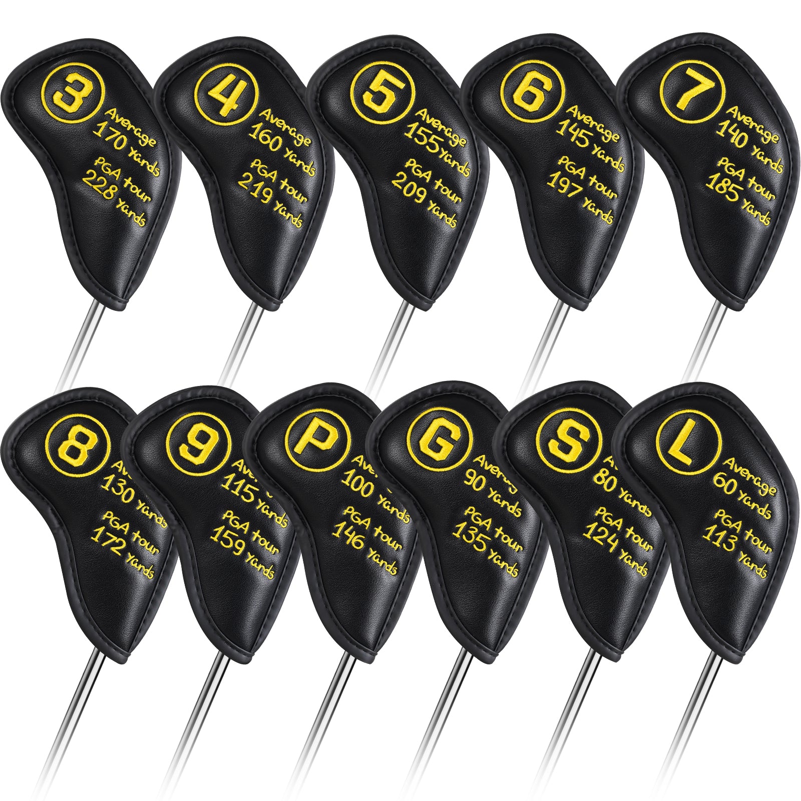 Black PU Yellow Stitch Iron Cover 11pcs (3-9,P,G,S,L)