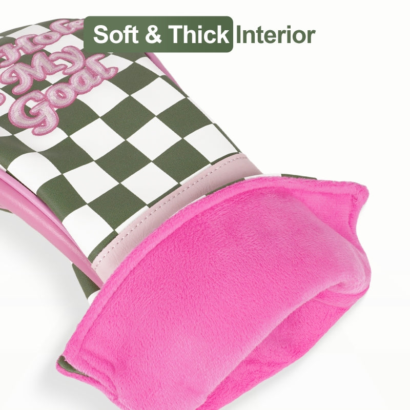 Green Plaid with Pink Patch Accent Golf Diver Cover