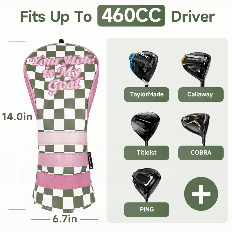 Green Plaid with Pink Patch Accent Golf Diver Cover