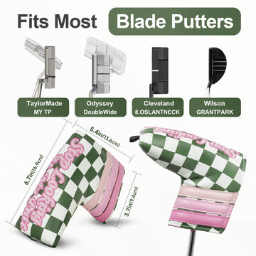 Green Plaid with Pink Patch Stripes Blade Putter Cover