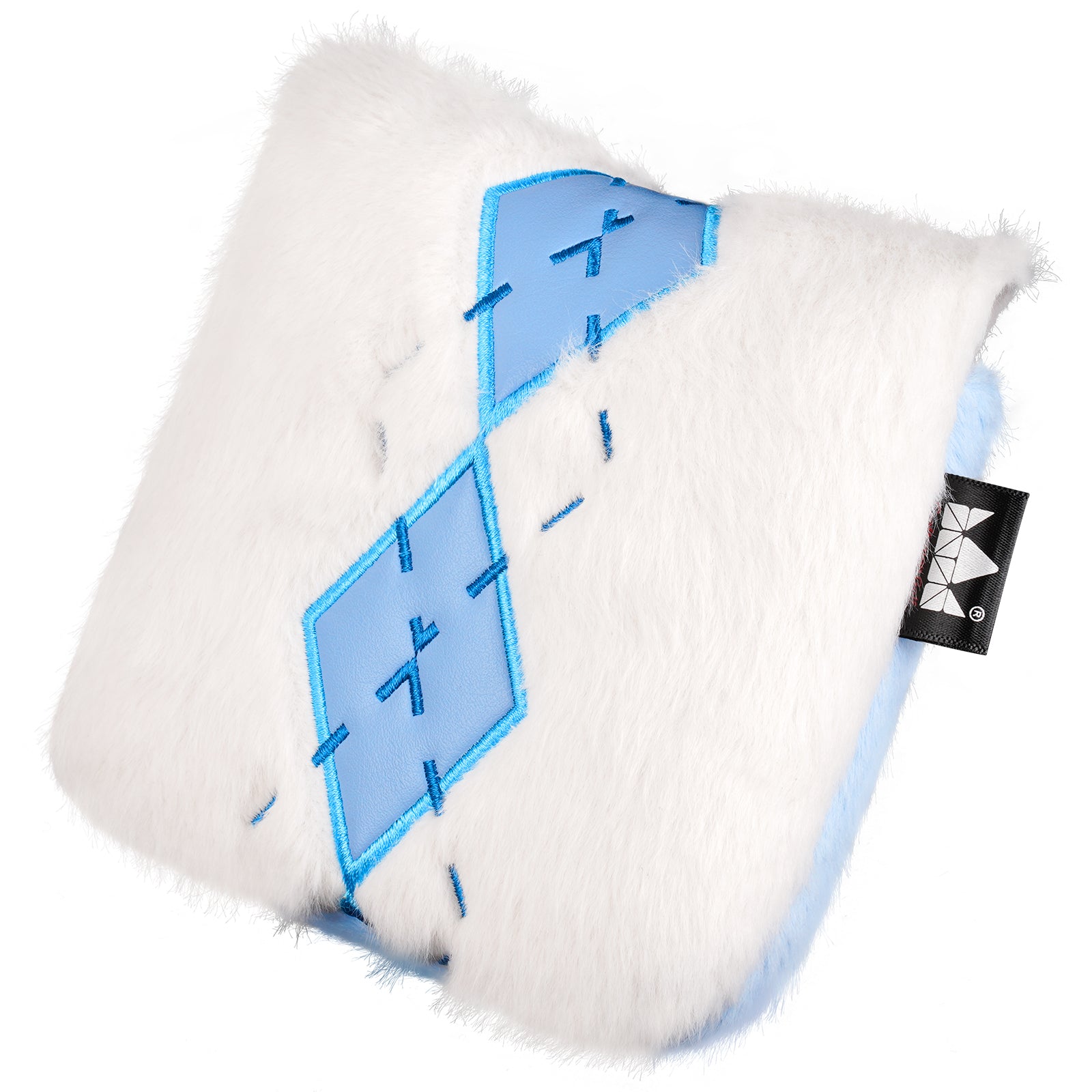 Elegant Blue & White Rhombus Plush Square Mallet Putter Cover