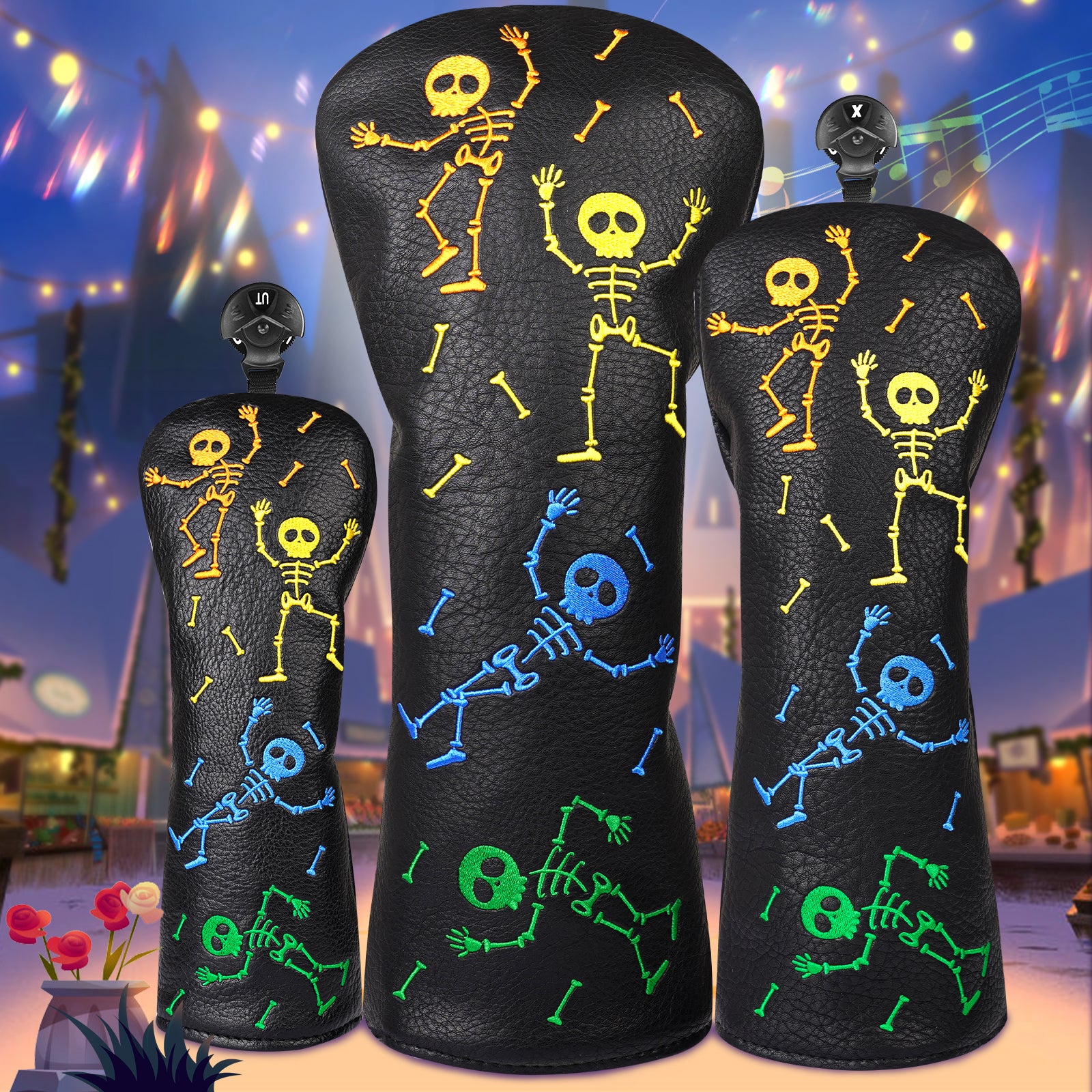 Dancing Skull Driver Putter Golf Head Cover Set