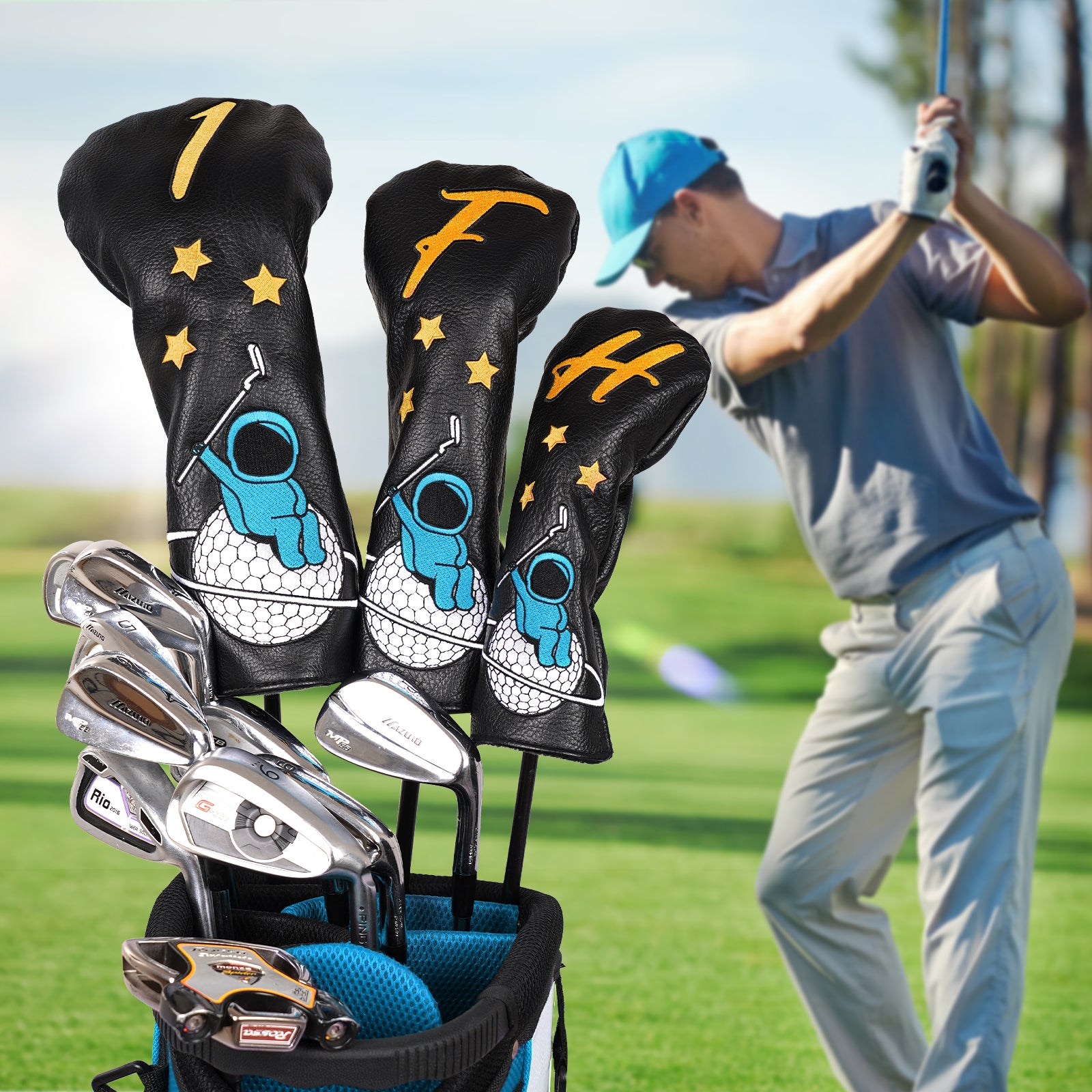 Blue Astronauts Driver Putter Head Cover Set