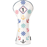 White Leather Rudder Wood Headcover Set