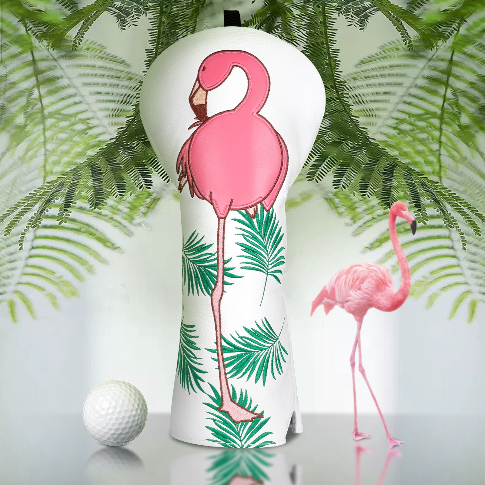 Flamingo White Wood Golf Head Cover