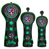 Black Leather Four-Leaf Clover Golf Headcover Set