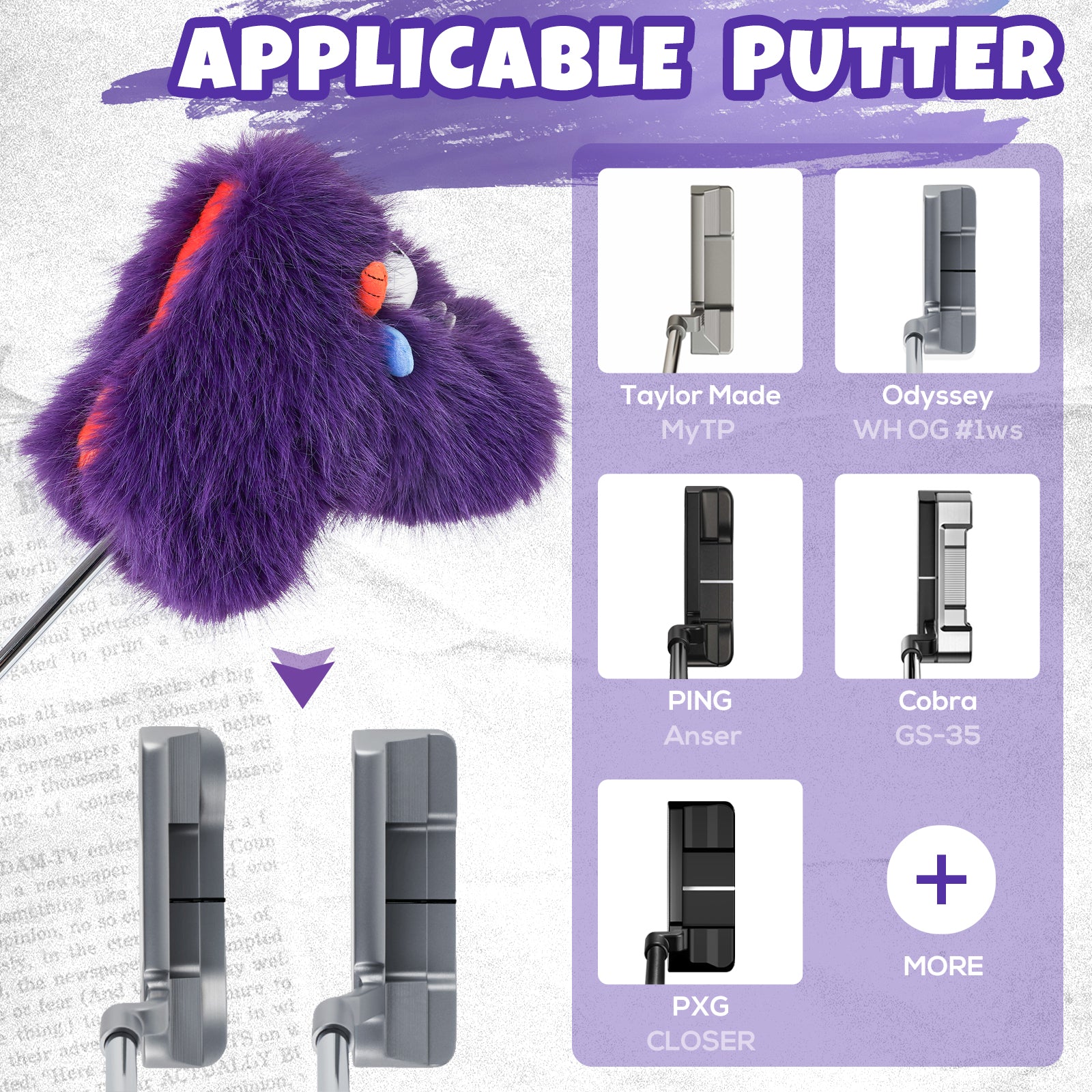Purple Monster Golf Blade Putter Head Cover