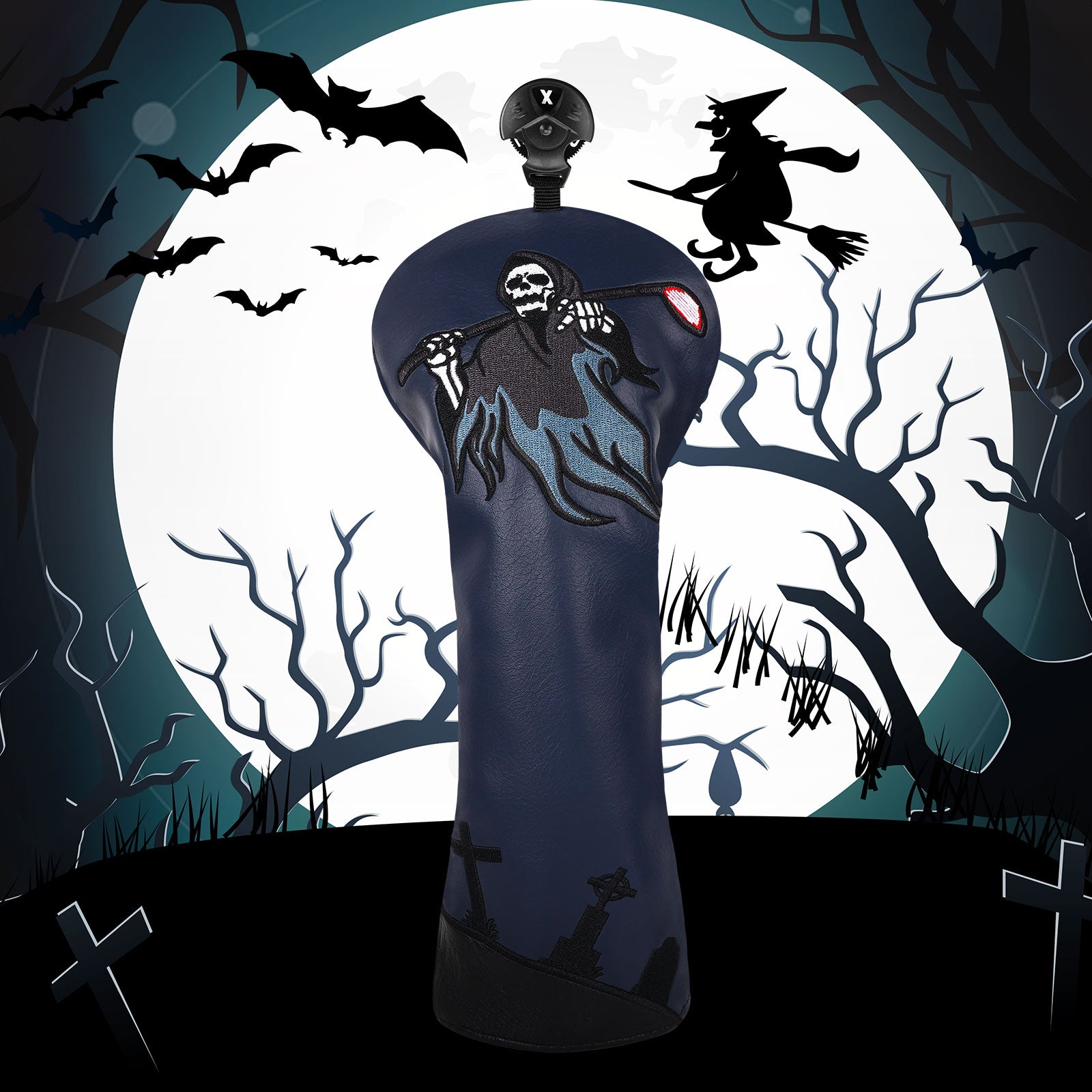 Dark Blue Grim Reaper Wood Putter Head Cover