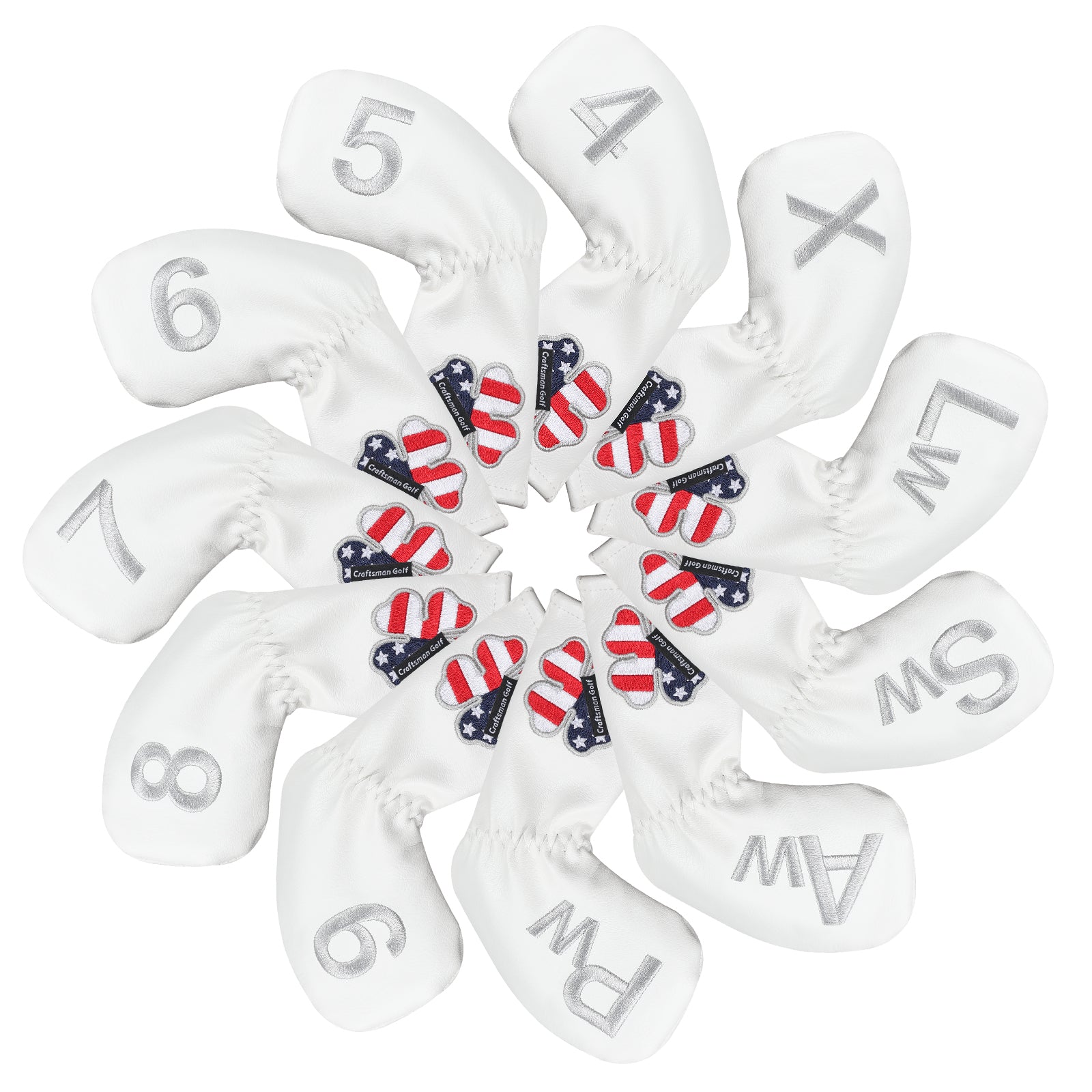 white USA flag lucky four clover iron cover 11pcs (4-9,Pw,Aw,Sw,Lw,X) Head Cover