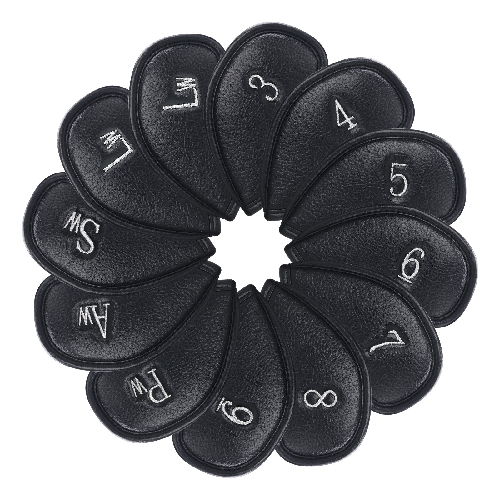 Black PU Iron Cover for Left 12pcs (3-9£¬AW,SW,PW£¬LW,LW) Head Cover