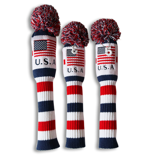 USA Flag Knitted Pom Pom Golf Head Cover