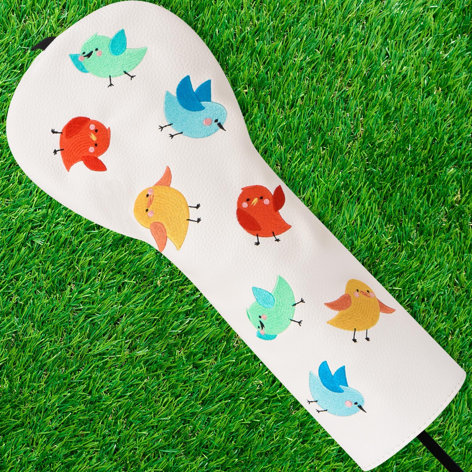 White PU colorful bird Golf Head Cover Set