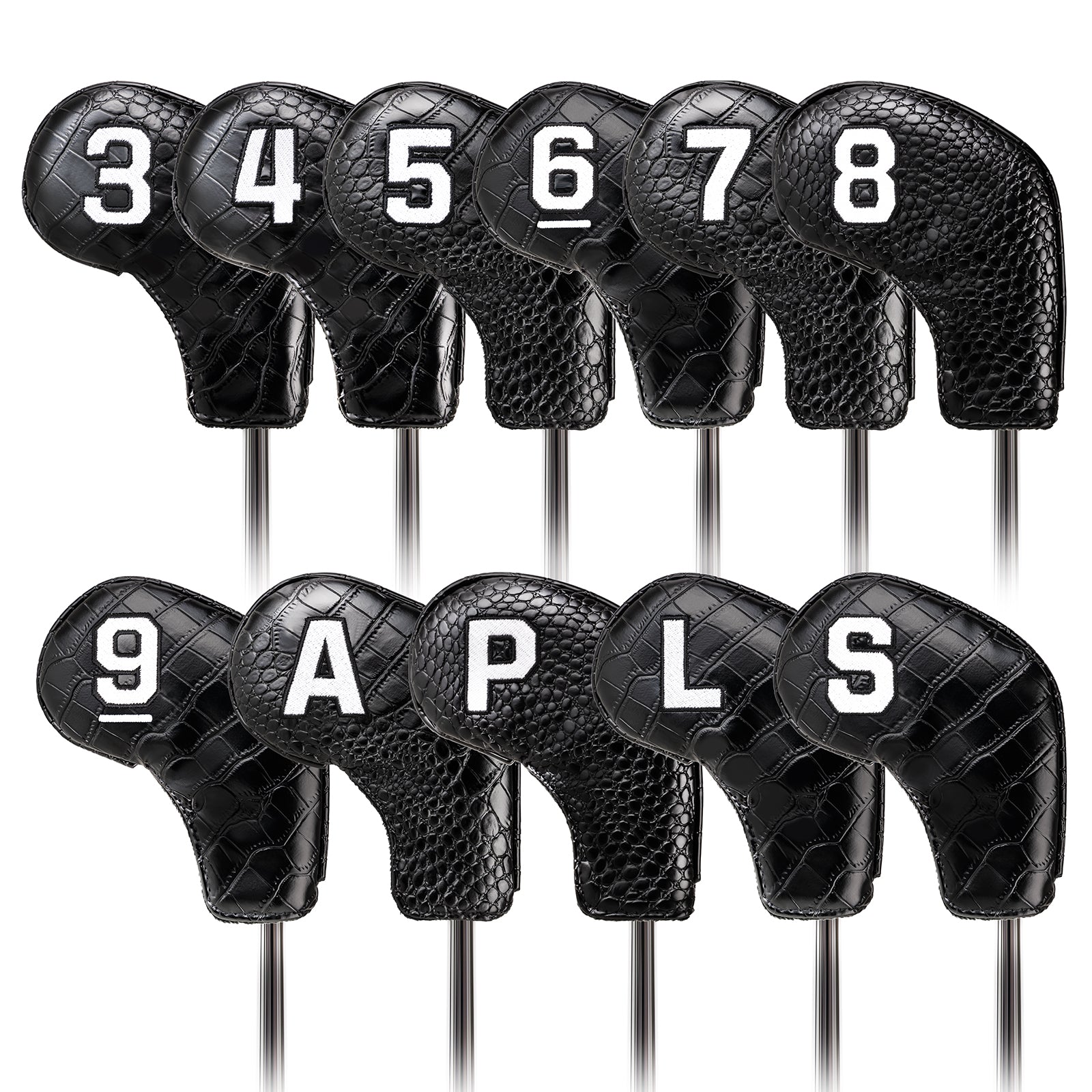 Black PU Alligator Lines Iron 11pcs(3-9,P,A,S,L) Head Cover