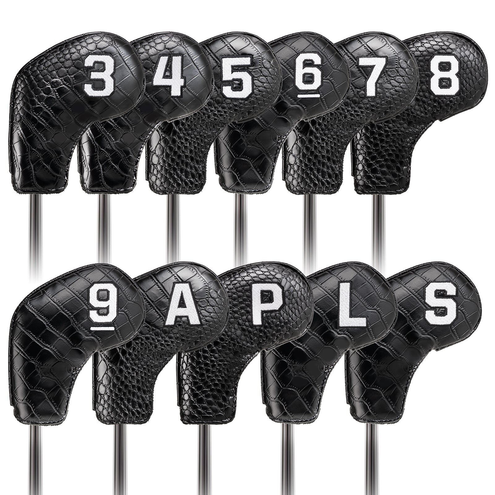 Black PU Alligator Lines Iron 11pcs(3-9,P,A,S,L) Head Cover