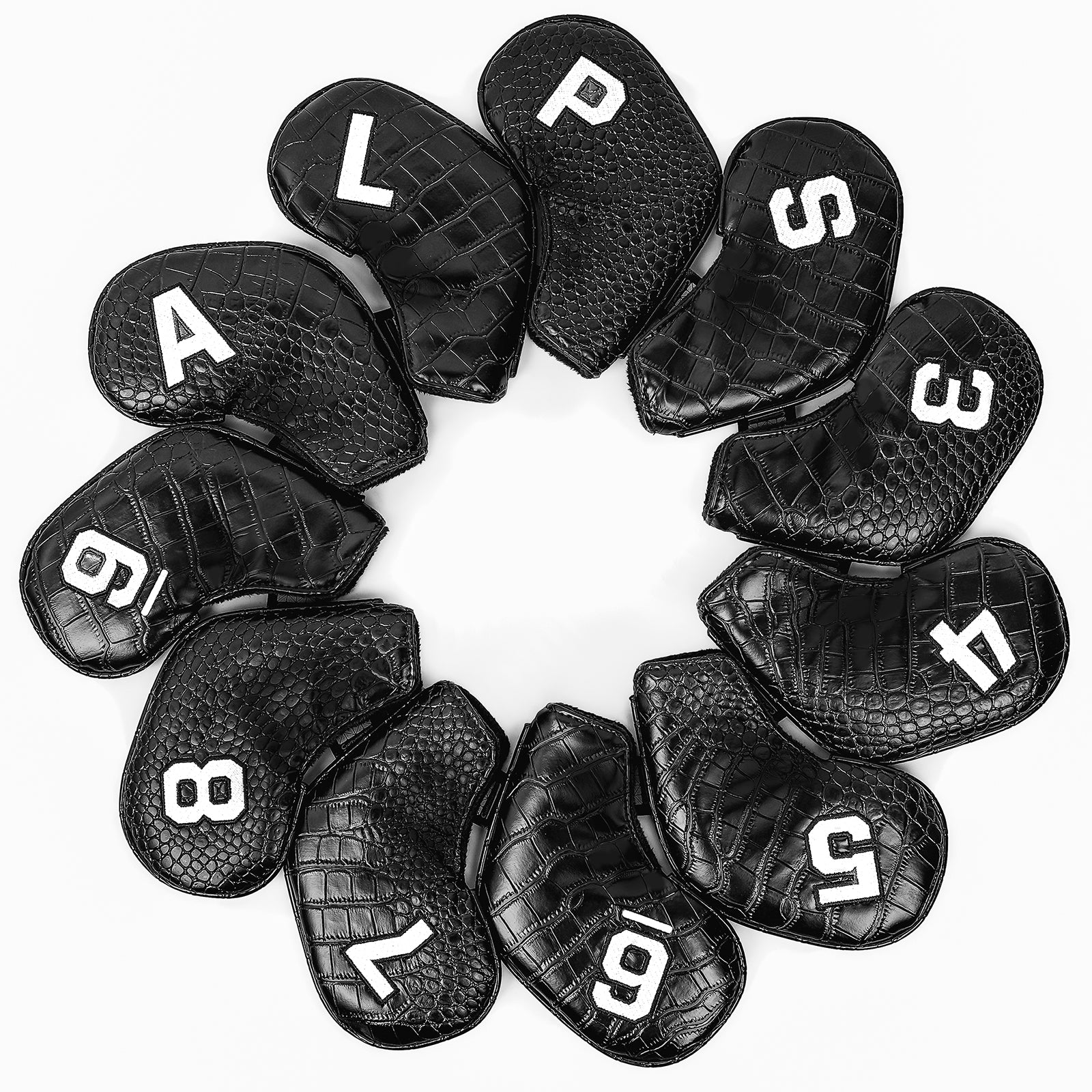 Black PU Alligator Lines Iron 11pcs(3-9,P,A,S,L) Head Cover