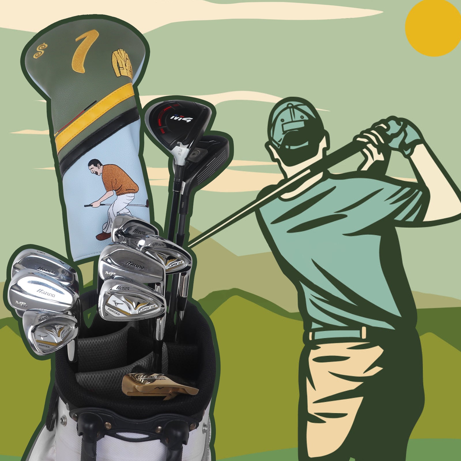 Green& Blue Golfer Driver Head Cover