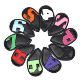Black Leather Colorful Numbers Magnetic Golf Club Iron Headcovers Set 10pcs