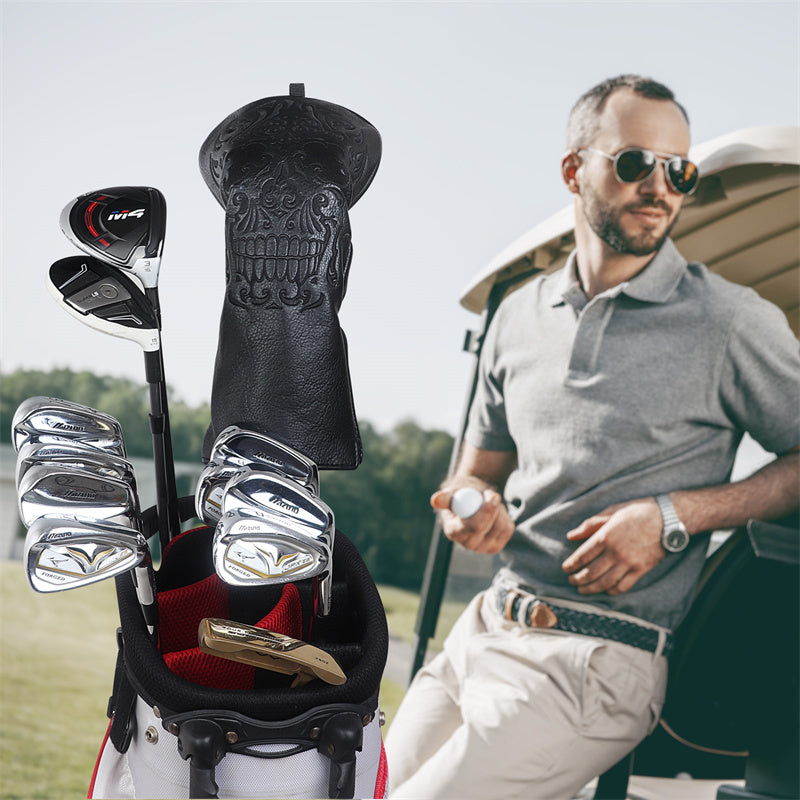 Black Skull Leather Golf Club Driver Headcover