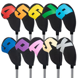 Colorful Numbers Black Neoprene Golf Club Iron Headcovers Set