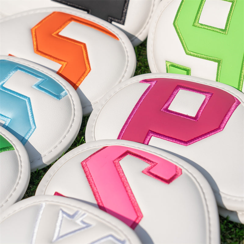 White Leather Colorful Numbers Magnetic Golf Club Iron Headcovers Set 10pcs-CraftsmanGolf