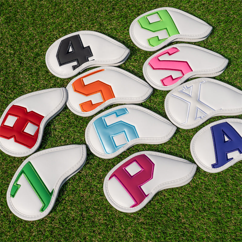 White Leather Colorful Numbers Magnetic Golf Club Iron Headcovers Set 10pcs-CraftsmanGolf