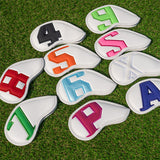White Leather Colorful Numbers Magnetic Golf Club Iron Headcovers Set 10pcs-CraftsmanGolf