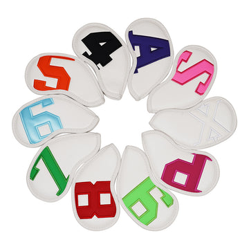 White Leather Colorful Numbers Magnetic Golf Club Iron Headcovers Set 10pcs-CraftsmanGolf