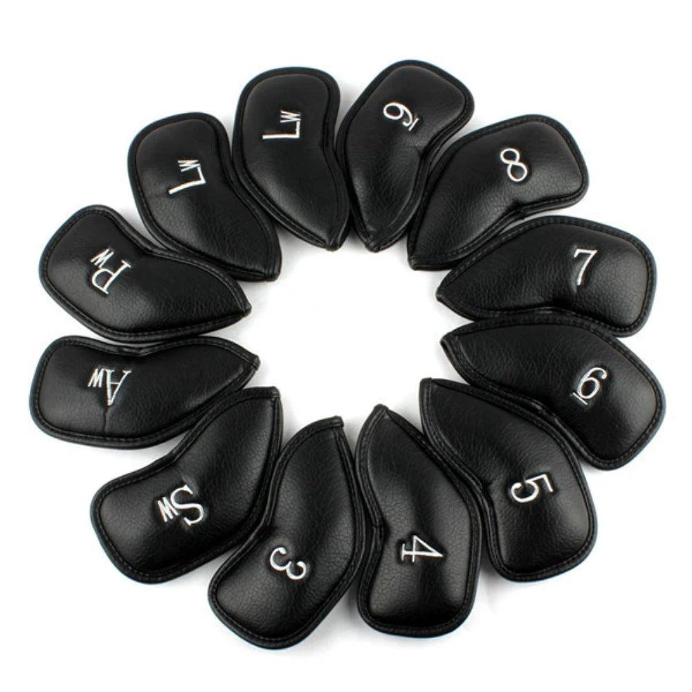 Black Leather Golf Iron Head Covers Set