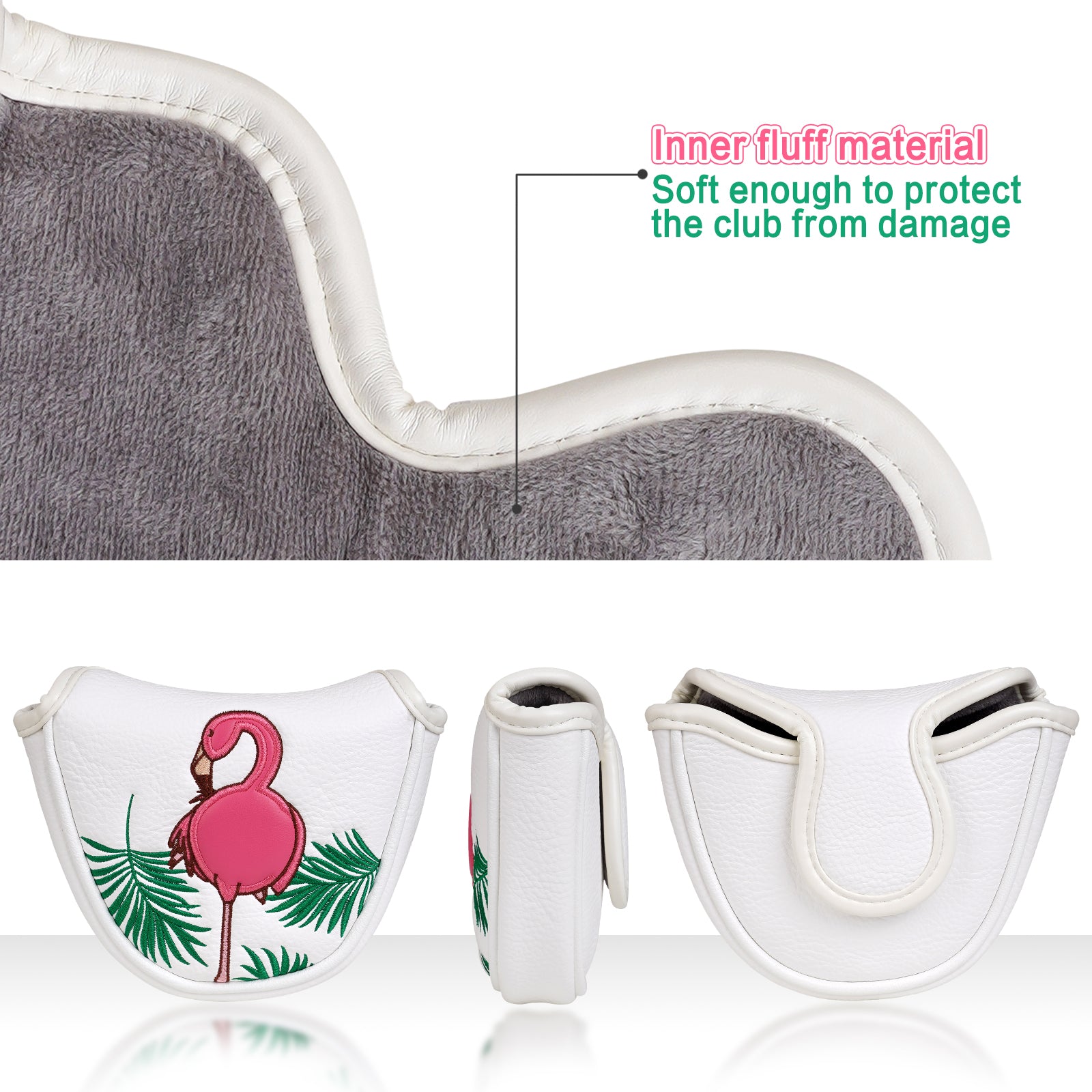 Flamingo White Golf Mallet Putter Head Cover