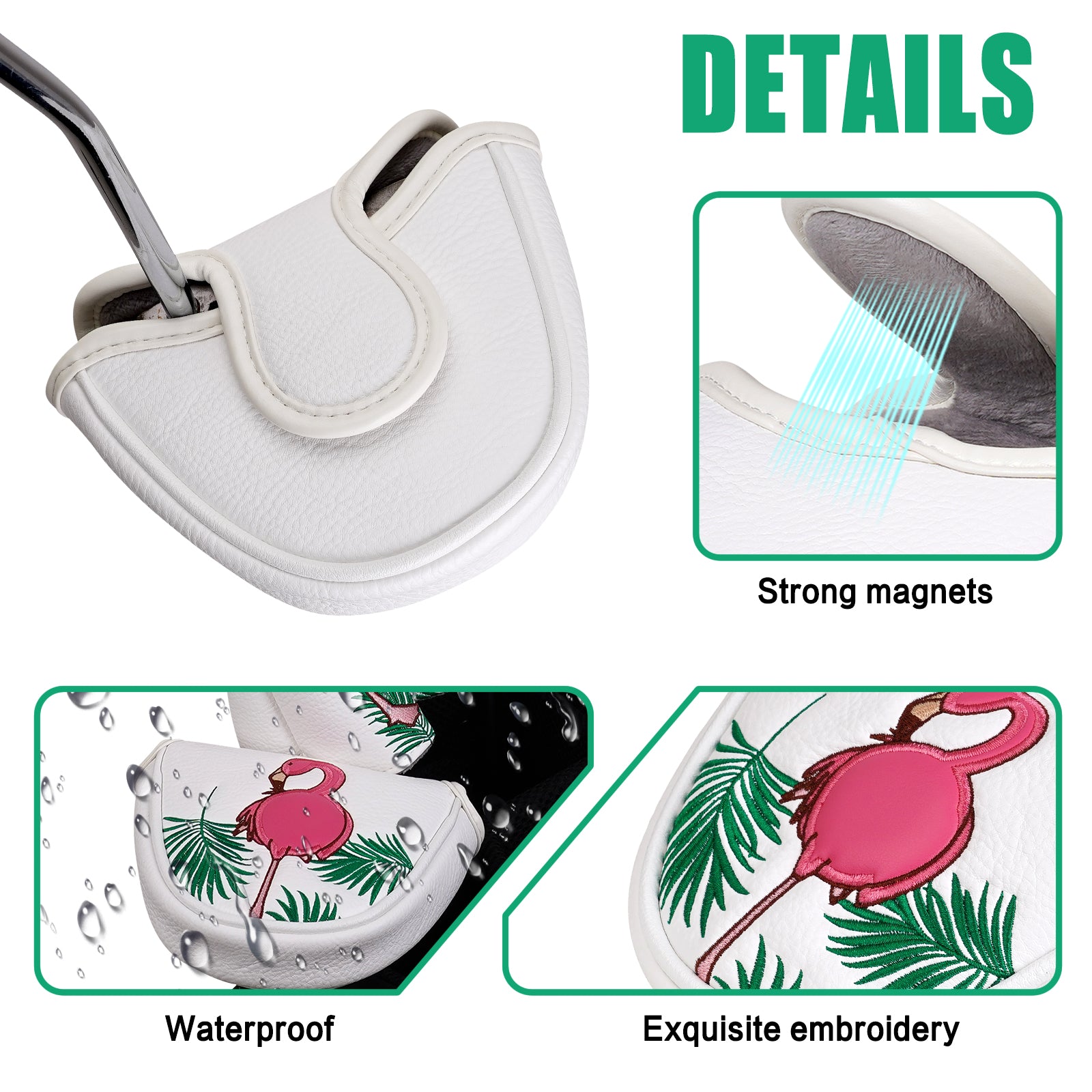 Flamingo White Golf Mallet Putter Head Cover