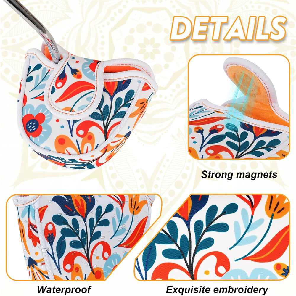 Floral Mallet Putter Headcover Cover for Heel Shaft Putters