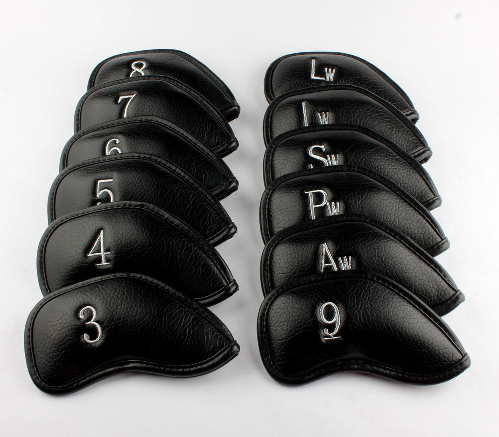 Black Leather Golf Iron Head Covers Set