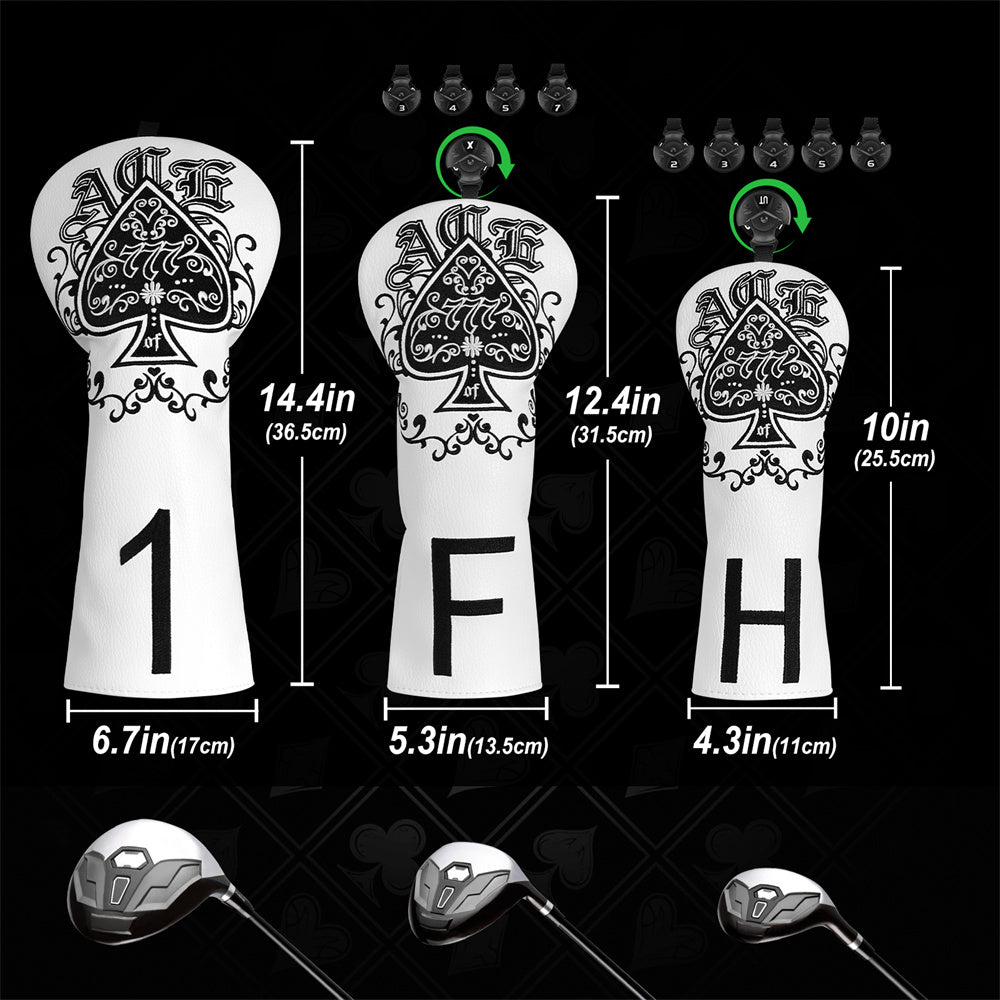 Spade Ace ♠ Golf Club Wood Headcover Set (Driver, Fairway, Utiliy/Hybrid)