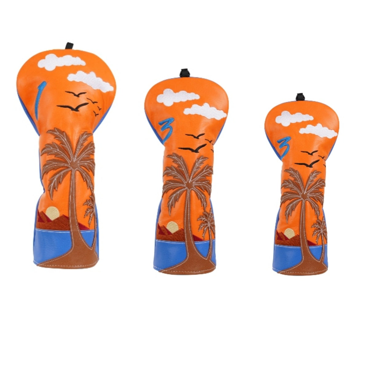 Orange Blue Splicing Coconut Tree Golf Head Cover Set