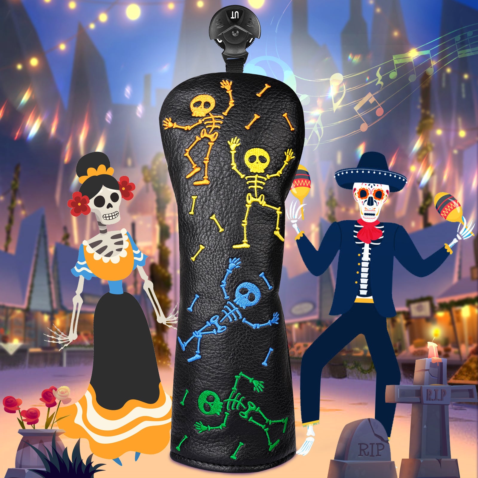 Dancing Skull Driver Putter Golf Head Cover Set