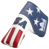 Blue White Leather With Red Stripes Blade Putter Head Cover