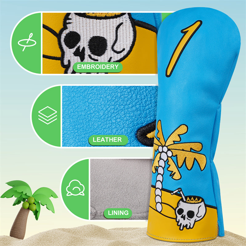 Coconut tree & Skull Golf Club Driver Head Cover - Craftsman Golf