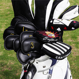 Gold Numbers Embroidered Black Leather Iron Head Cover Set -Craftsman Golf
