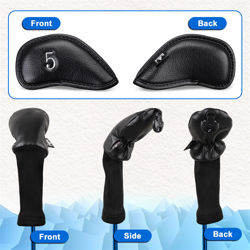 Leather Golf Club Iron Head Covers Set With 3 Hybrid Cover 11 PCS - Craftsman Golf