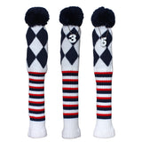 Knitted Checked Pom Golf Wood Head Covers Set 3pcs
