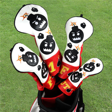 Craftsman Golf Red White Leather Angry Bombs Golf Head Covers