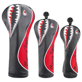 Shark Embroidered Black Leather Golf Headcovers