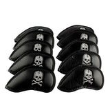 Silver Skull Black Leather Iron Head Covers Set 10pcs(3-9,Pw,Aw,Sw)-Craftsman Golf