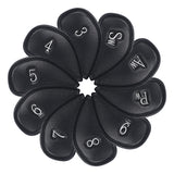 Silver Skull Black Leather Iron Headcovers Set 10pcs(3-9,Pw,Aw,Sw)