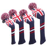 UK Union Flag Knitted Pom Pom Golf Head Covers Set