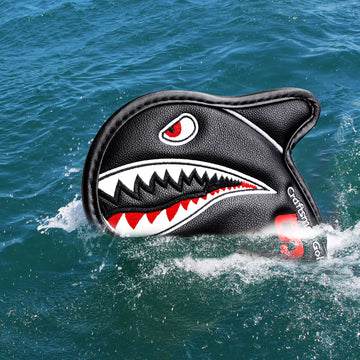 Vivid Shark Embroidery With 3D Fin Visible Red Numbers Iron Cover Set - Craftsman golf